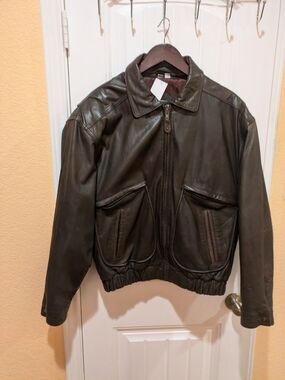 VTG Boulder Ridge Mens L Black Leather Jacket Bomber